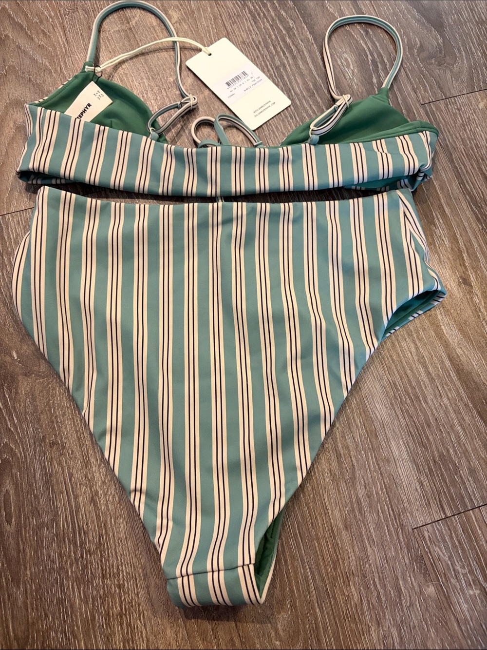 NWT SOLD OUT Zulu & Zephyr Myrtle Pinstripe Tie Bikini Set | Size M - Picture 3 of 5